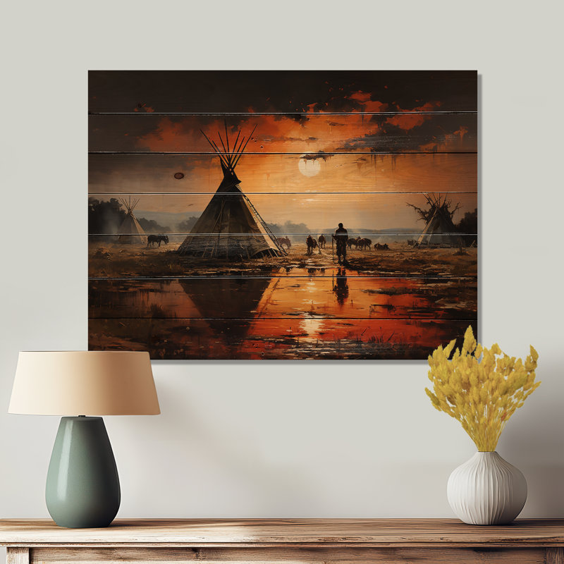 Tipi orange orange embrassant la tradition II sur impression sur bois, H 30 po x l 40 po x P 0,78 po