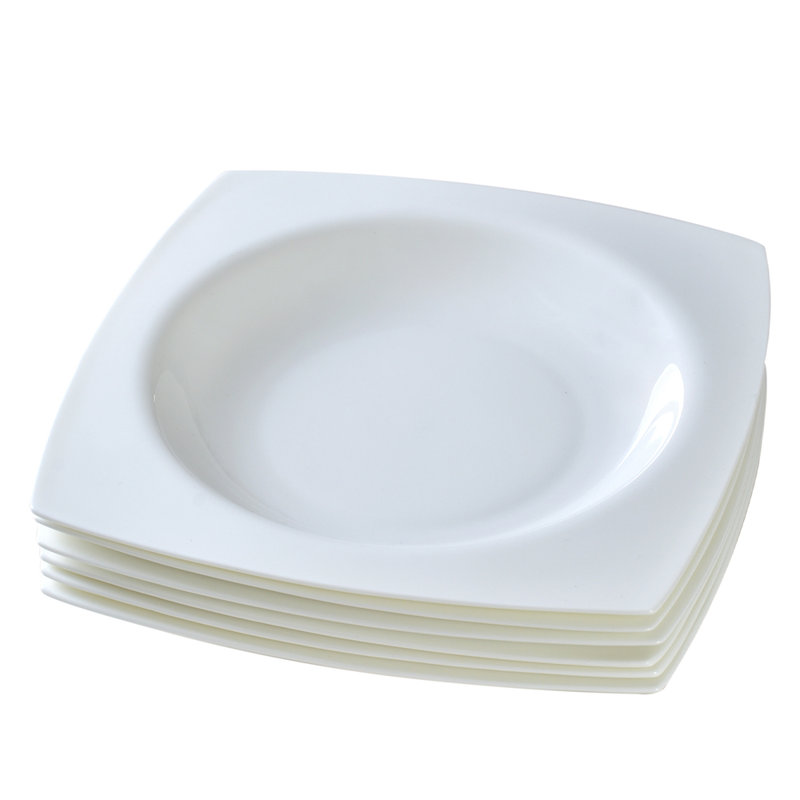 9.5 - Inch Square Soup Plates |set Of 6, White Porcelain, Deep - Dish Design For Soup & Pasta