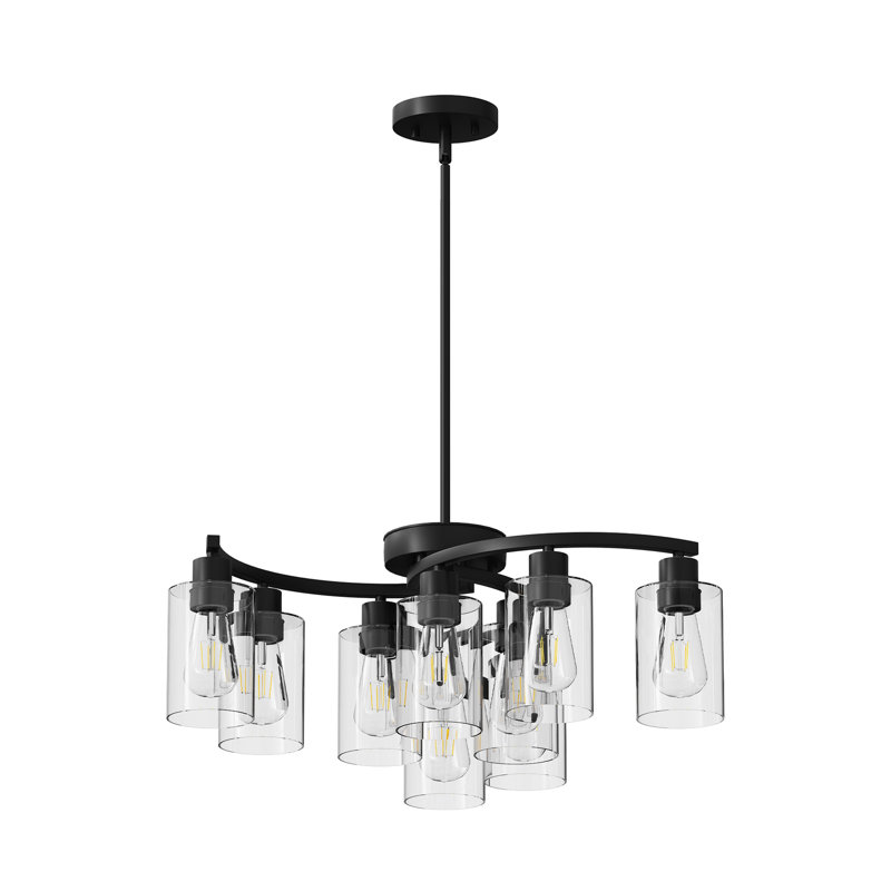 Luminaire suspendu à hauteur réglable avec abat-jour en verre transparent, H 74,7 po x l 29,5 po x P 29,5 po, Noir