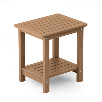 Double Layer Adirondack Side Tables, 16" Weatherproof HIPS Square End Table for Patio, Pool & Porch, Teak