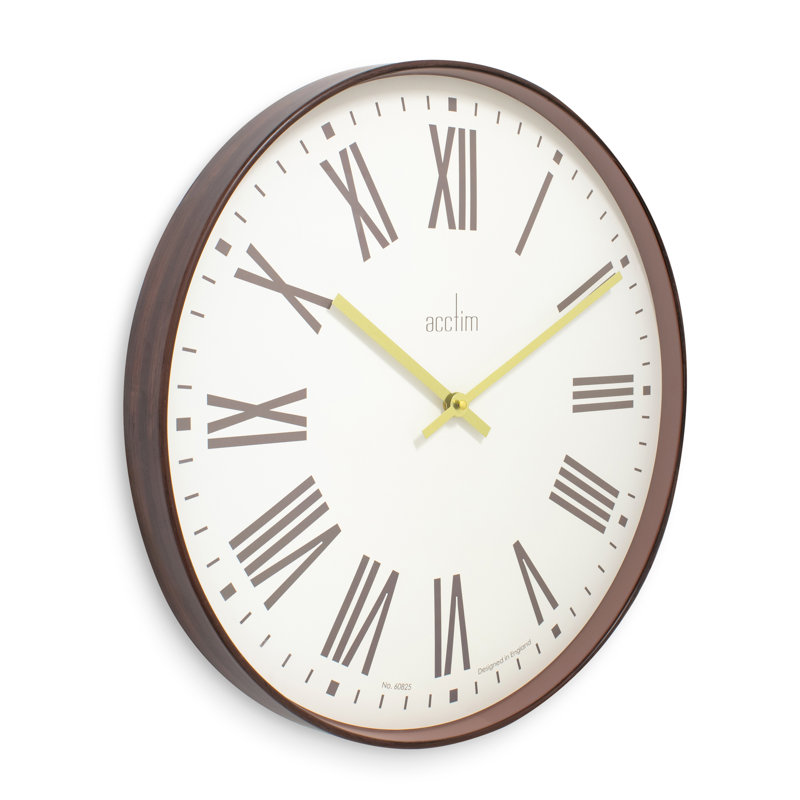 Acctim Dunsley Large Wall Clock Quartz Walnut Effect Case Brass Hands Walnut 50cm