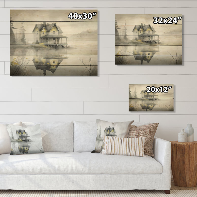 Cottage par le lac IV - impression sans cadre sur bois, H 30 po x l 40 po x P 1,5 po