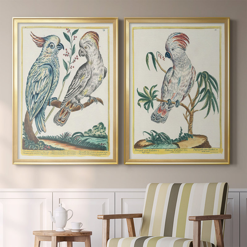 «Pastel Birds I», toile encadrée de qualité supérieure - prête à être accrochée, Or, H 41,25 po x l 61 po x P 1,25 po
