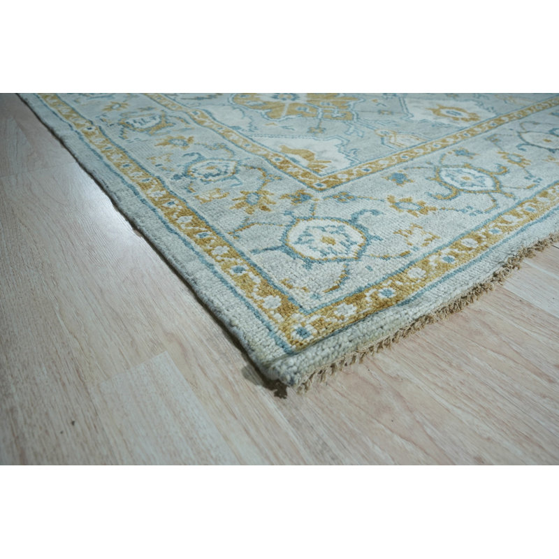 Tapis gris contemporain à motif géométrique en laine noué à la main gris à motif de rosettes, 12 pi x 15 pi