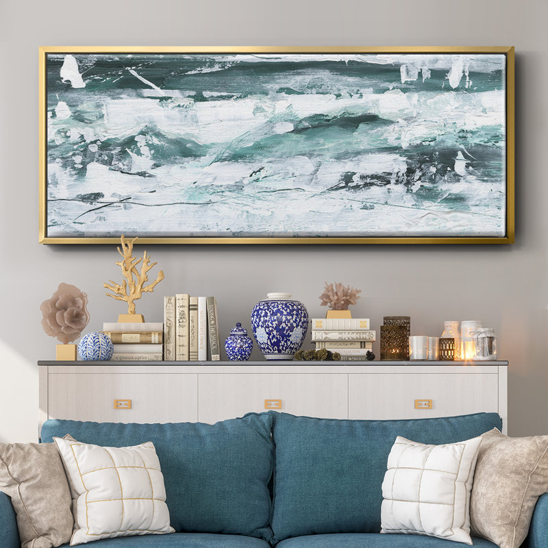 Misty Waves II- Framed Canvas, 12" H x 30" W