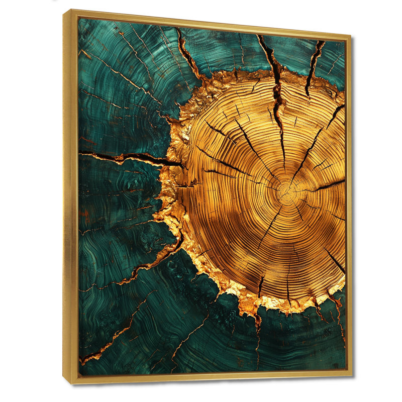 Goraud émeraude pierre et glissade de bois Roots Of Serenity III - Arbres grand art mural, H 40 po x l 30 po, Doré