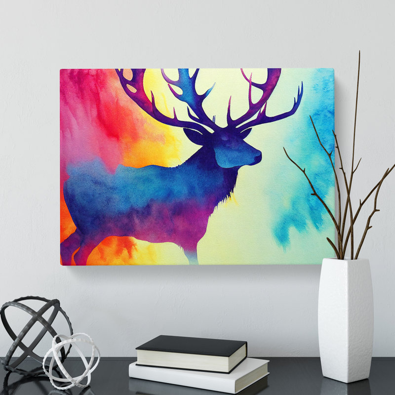 Watercolour Stag Deer Vol.1 Abstract - Wrapped Canvas, 35cm H x 50cm W x 3cm D