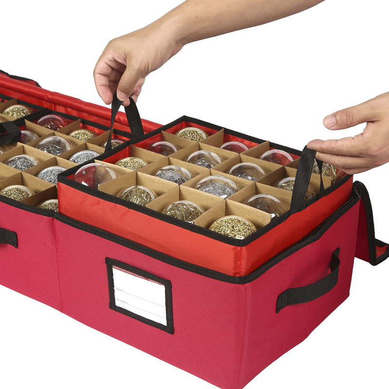 Underbed Ornament Storage Box Zippered Closure,Stores Up To 96 Of The 3-Inch Standard Christmas Ornaments, Storage Container With Dividers & Two Handles