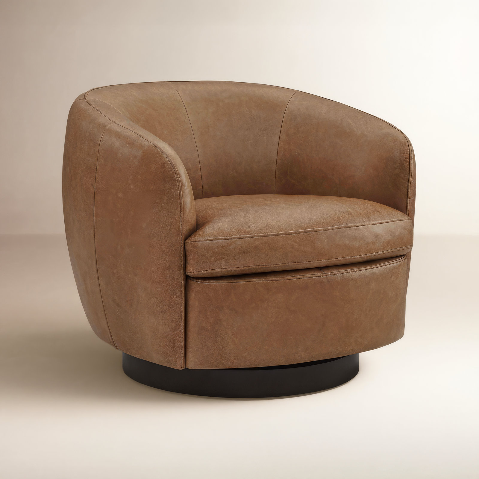Marcy Genuine Leather Swivel Barrel Chair, Marseille Camel Top Grain Leather