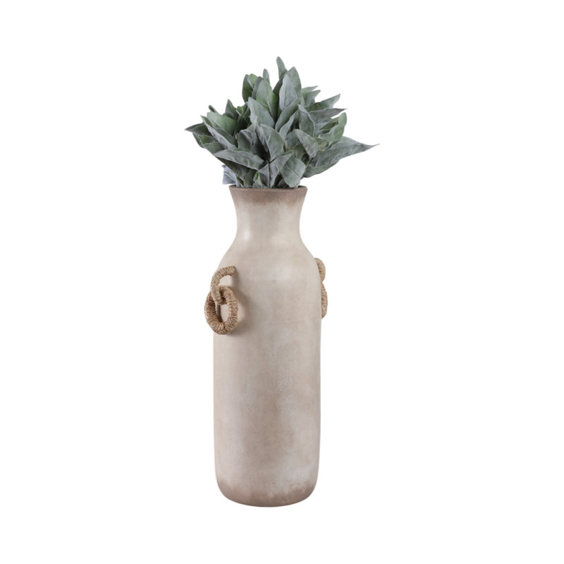 Handmade Pottery/Woven/Clay/Jute Floor Vase, White, Solid Color, 24"