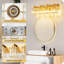 Luminaire de meuble-lavabo 4 lumières, lampes murales noires modernes avec abat-jour en cristal à rayures, base E26, fixation vers le haut ou vers le bas-579871156