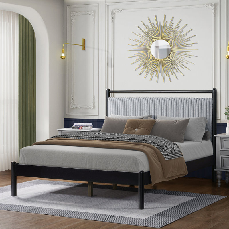 Base de lit en bois avec tête de lit moelleuse et douce, cadre pour un sommeil confortable et élégant