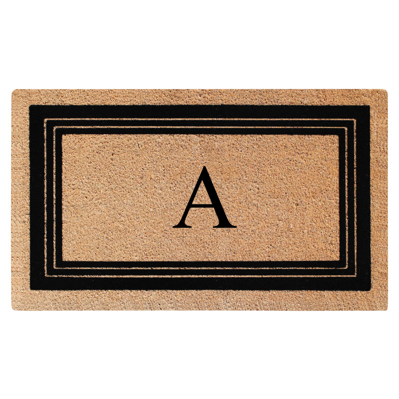 Monogrammed Triple Classic Border Natural Coir Door Mat with PVC Backing – Heavy-Duty, Anti-Shed & Easy to Clean, 39" x 24"
