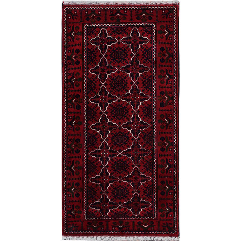 Tapis écarlate Khamyab rouge écarlate 2 pi 3 po x 4 pi 6 po avec motif géométrique, laine douce et veloutée, teinture végétale, tapis de couloir court, tapis oriental