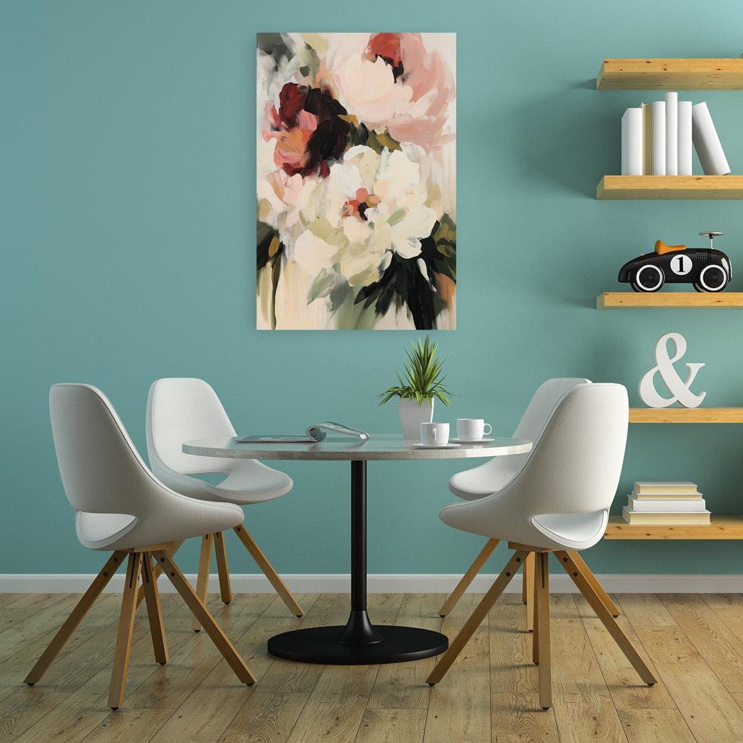 White And Pink Peonies Abstract Bold Contemporary Peony Nature Wall Art Print