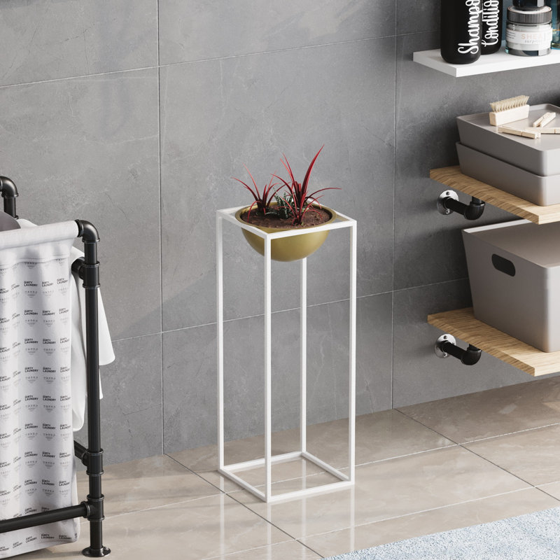 Élégant pot décoratif, blanc et doré, 8,7 po x 23,6 po x 8,7 po | Fabrication 100% métal, diamètre du pot: 7,9 pouces | Léger à 2,9 lb, aucune installation requise | Parfait pour la décoration intérieure et les plantes d'intérieur