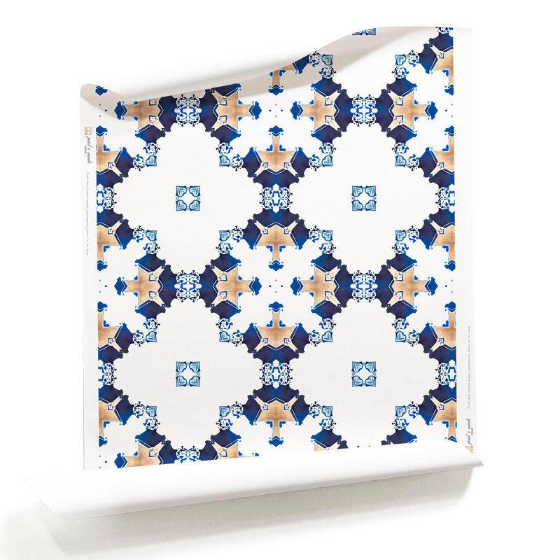 Eva | Diamond Pattern Wallpaper , Blue/Navy/Tan/Beige/White