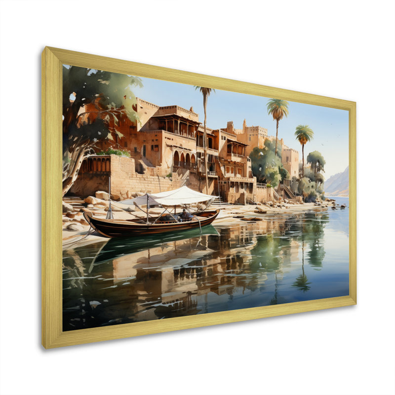 Égypte, la réflexion des Niles - reproduction sur toile, H 16 po x l 32 po x P 1 po, Encadrement doré