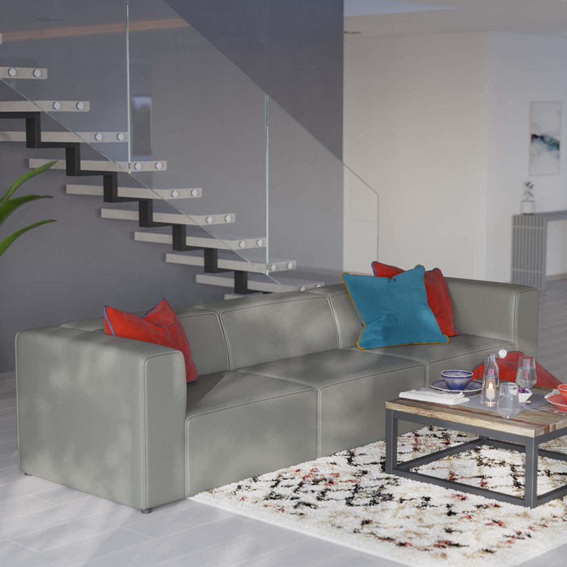 Canapé modulaire en cuir 3 pièces Mingle, Similicuir gris