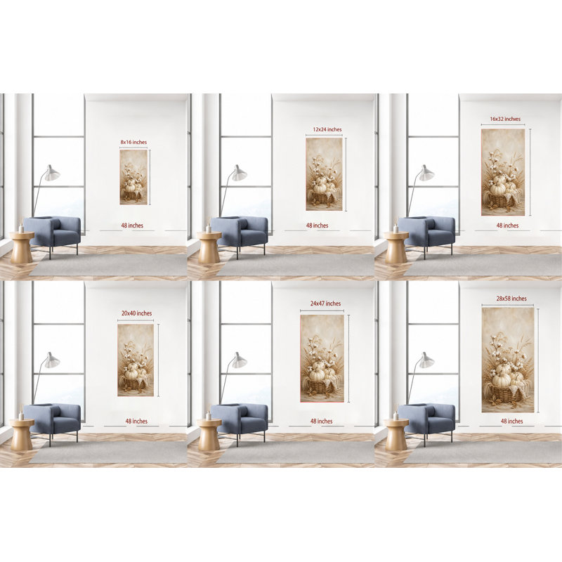  «Neutral Fall», art mural rustique sur toile citrouille blanche 20 x 40, 20 x 40 pouces