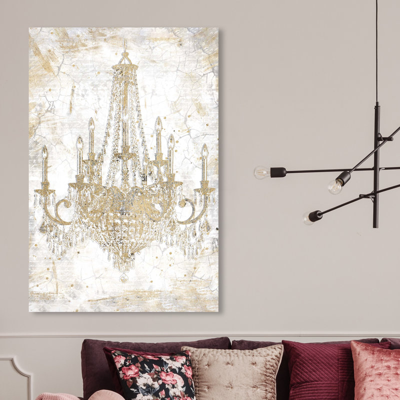Fashion And Glam " Fashion And Glam White And Gold Chandelier " by Oliver Gal, 54" H x 36" W, Wrapped Canvas