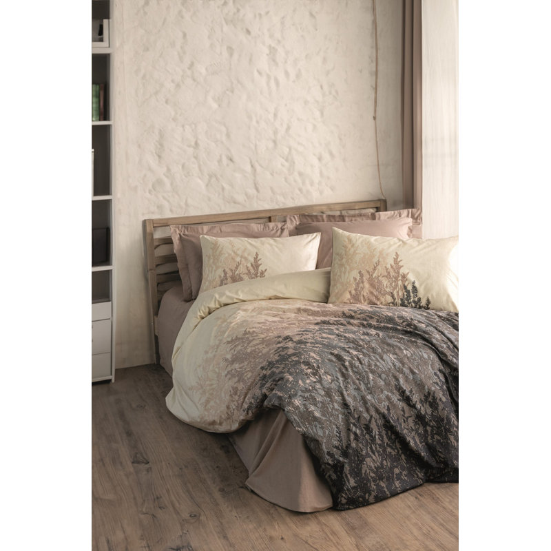 Beige Ranforce Super King Quilt Cover Set, 102.4 x 86.6 inches | 100% Cotton, 145 Thread Count, Machine Washable | Includes 2 Pillowcases (19.7 x 31.5 inches) | Stylish Pigment Printing, Easy Button Closure