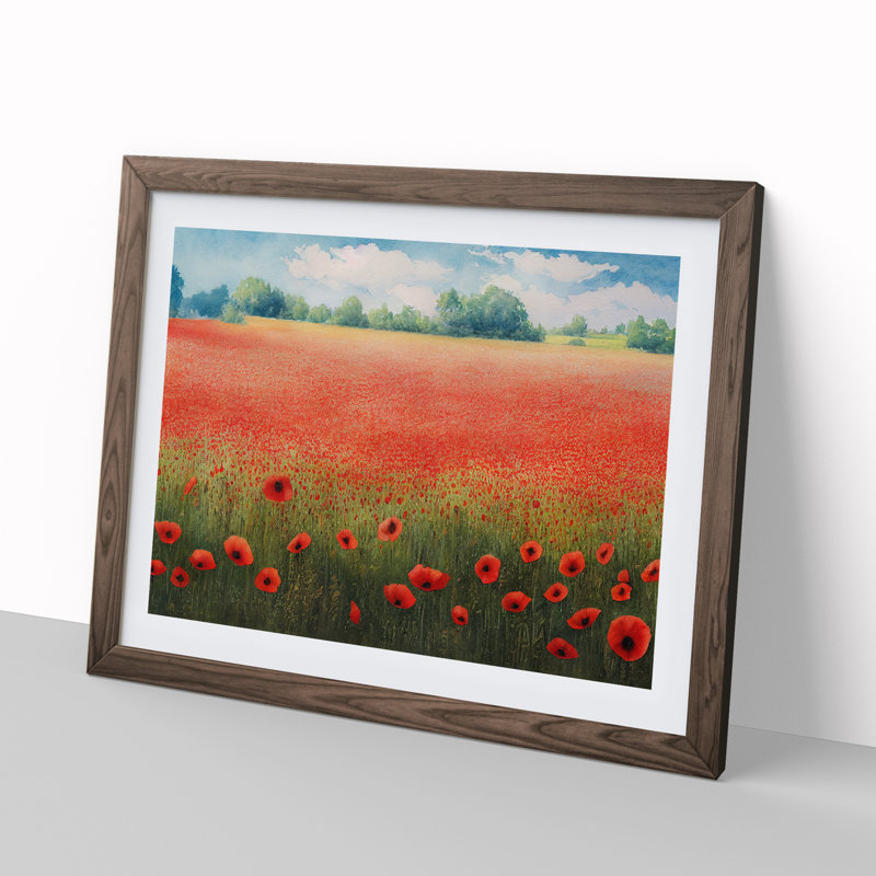 Watercolour Poppy Field Vol.4 - Single Picture Frame Print, 34cm H x 46cm W, Brown