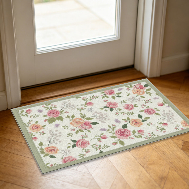 Pink Rose Floralarea rugs for Living Room, Soft and Comfortable, Suitable for all seasons, easy to maintain, machine washable Indoor floor mat, Under Table Farmhouse suitable for Bedroom, Dining Room, Study, Patio, Balcony, Home Decor