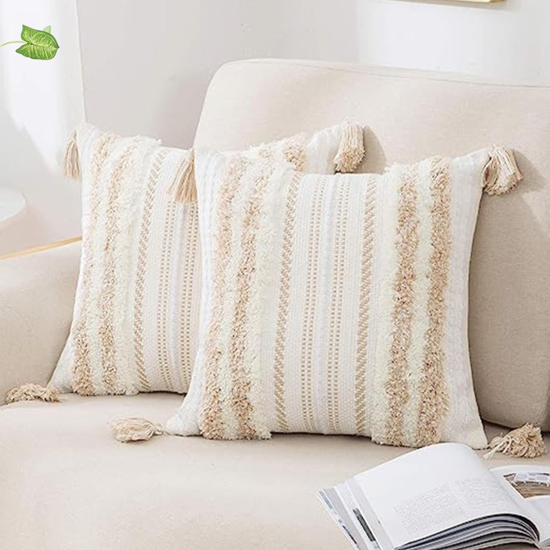 Ensemble de housses pour coussin décoratif kaki et crème blanc 20 x 20