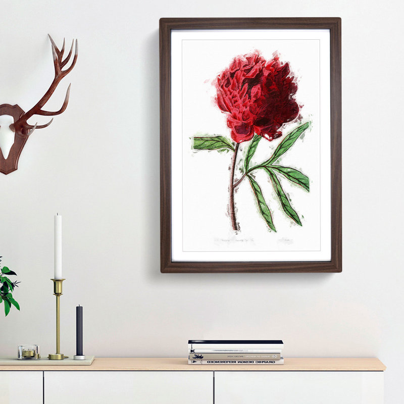 Red Tree Peony - Picture Frame Painting Print, 36cm H x 27cm W x 2cm D, Walnut Framed