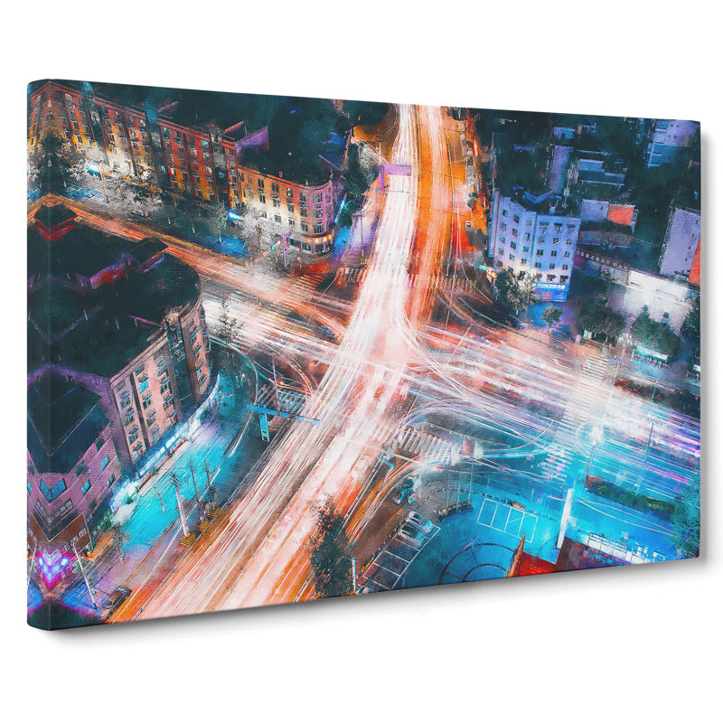 Urban City Lights - Wrapped Canvas Painting, 40cm H x 60cm W x 3cm D