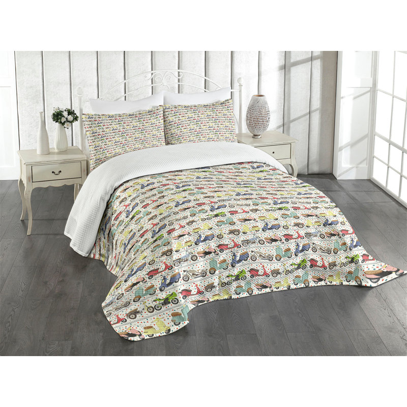 Ambesonne Motorcycle Bedspread Set  Old and Modern Set  Multicolor