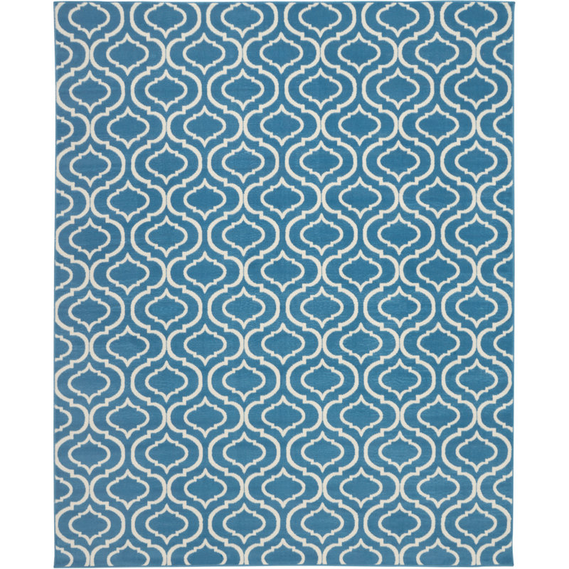 Tapis géométrique bleu / ivoire Kardinya, Rectangle 8 pi 6 po x 12 pi