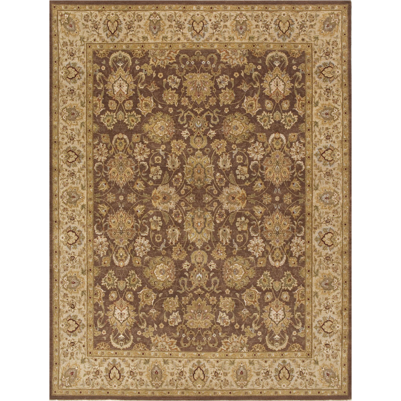 Tapis oriental brun / beige noué à la main Rectangle, Rectangle 8 pi x 10 pi