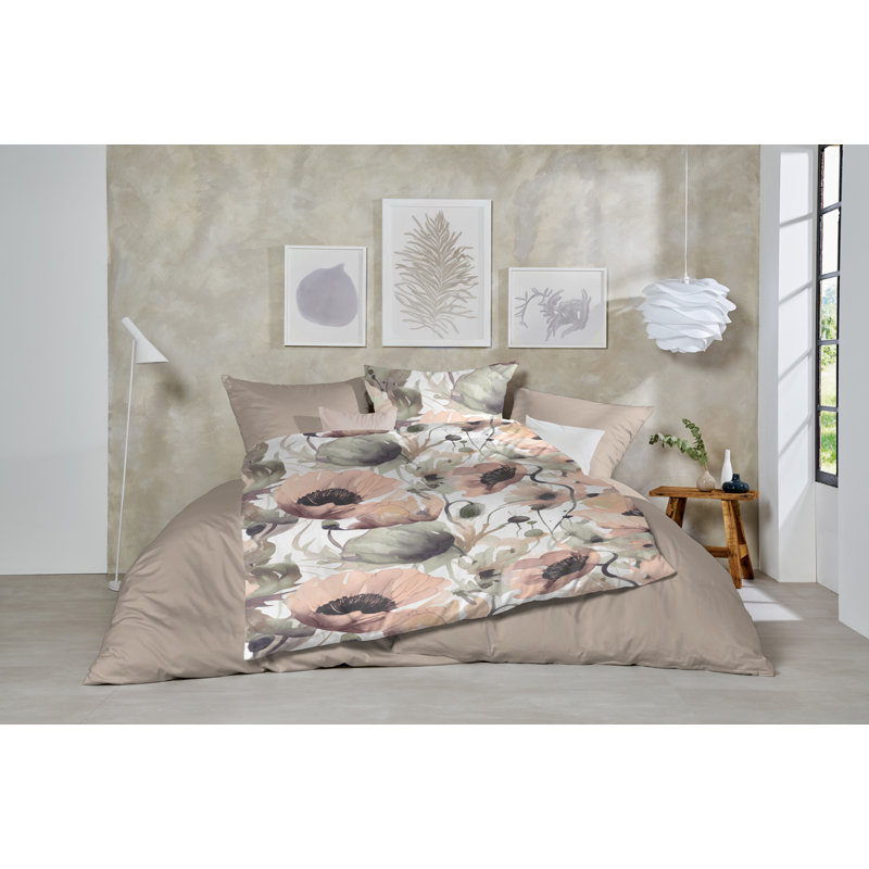 Alaina Cotton Floral Duvet Cover Set with Pillow Shams, Single Duvet Cover + 1 Standard Pillowcase, Brown/White