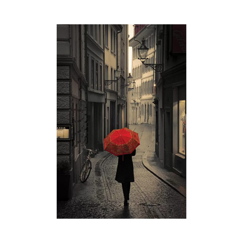 Red Rain by Stefano Corso - Print on Canvas, Wrapped Canvas, 20.32 cm H x 30.48 cm W