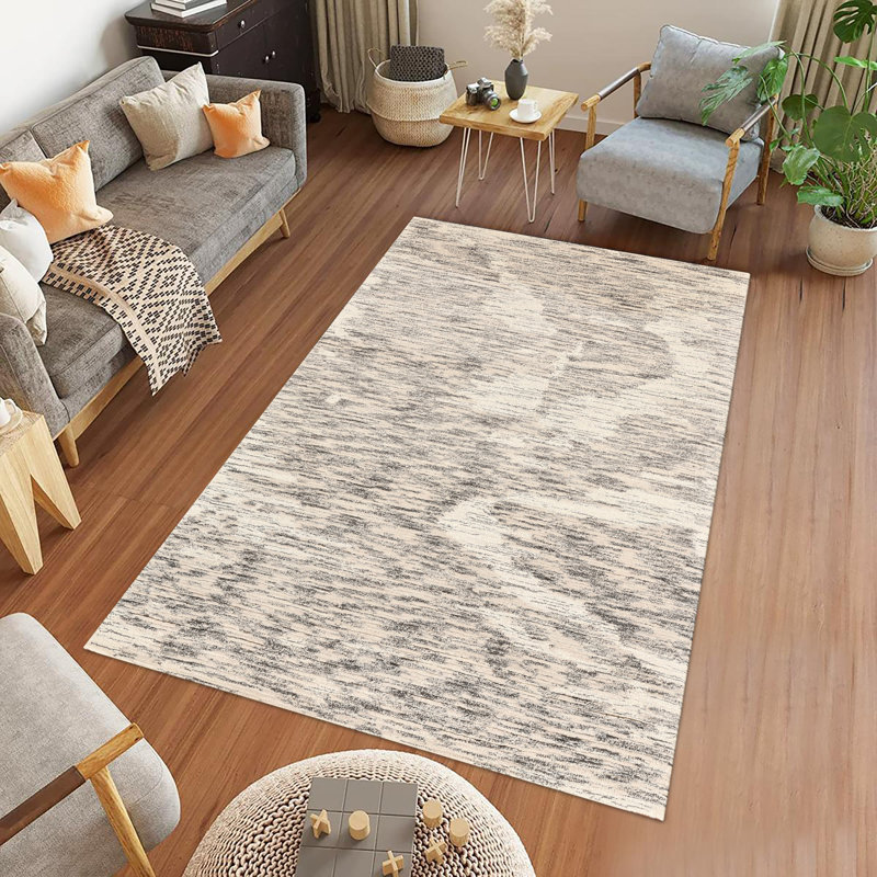 Tapis ivoire crocheté à la main Chappelka, Rectangle 3 pi 6 po x 5 pi 6 po