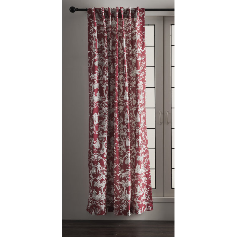 Maison d'Hermine Joli Jouy - Ensemble de 1 rideau 100 % coton rouge - 50 po x 96 po, Rouge, L 50 po x L 96 po