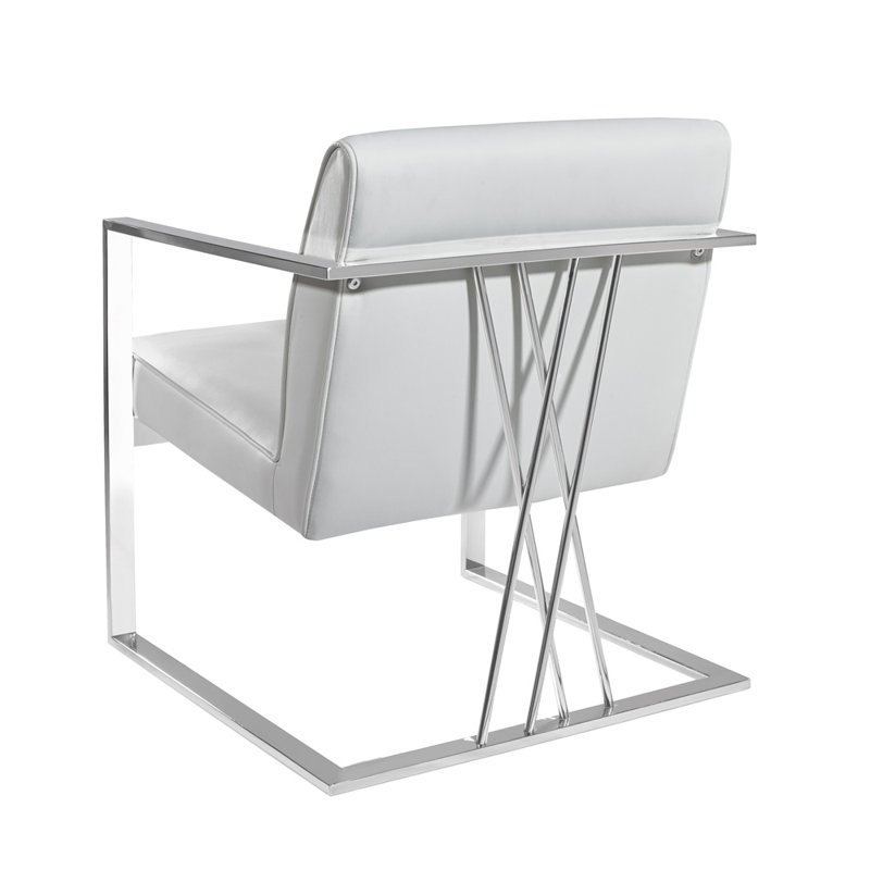 Fauteuil de 26 po Jakubowski, Simili cuir blanc, Acier