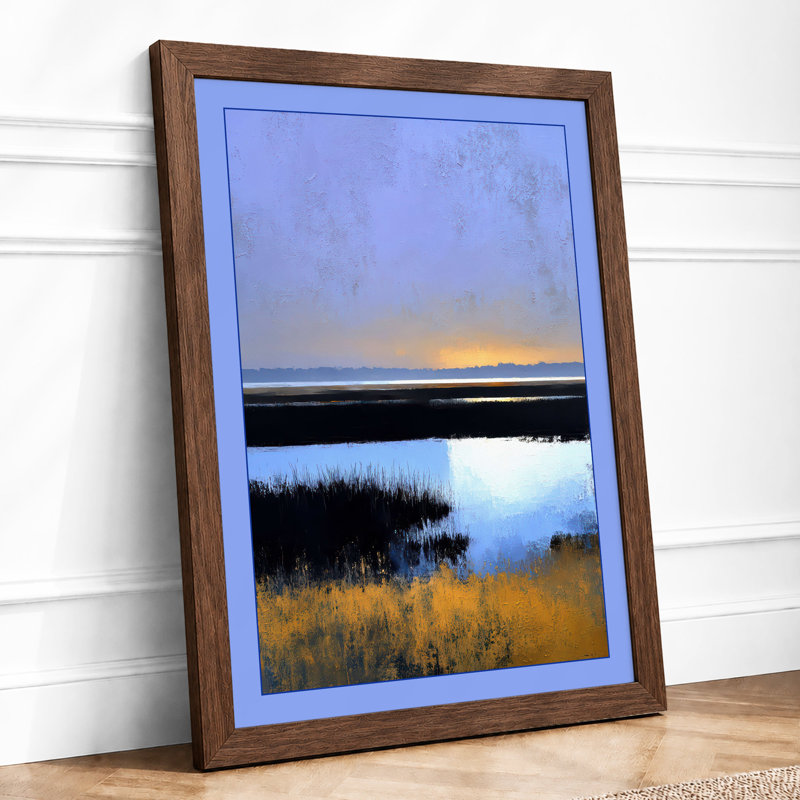 Wetland At Dawn Scandinavian - Single Picture Frame Print, A3 - 42.0 x 29.7 cm, Walnut