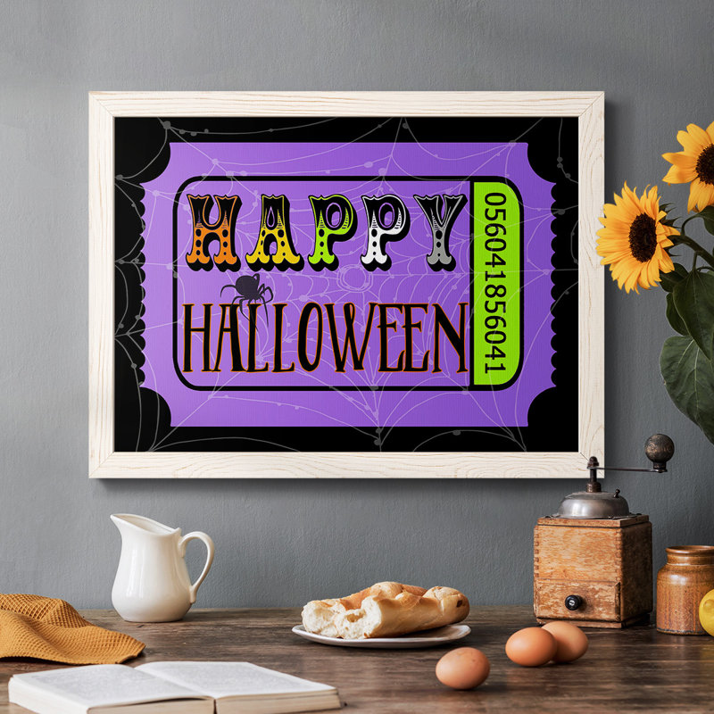 "Happy Halloween Billet", art textuel sur toile, Blanc, H 18 po x l 26 po x P 1,5 po