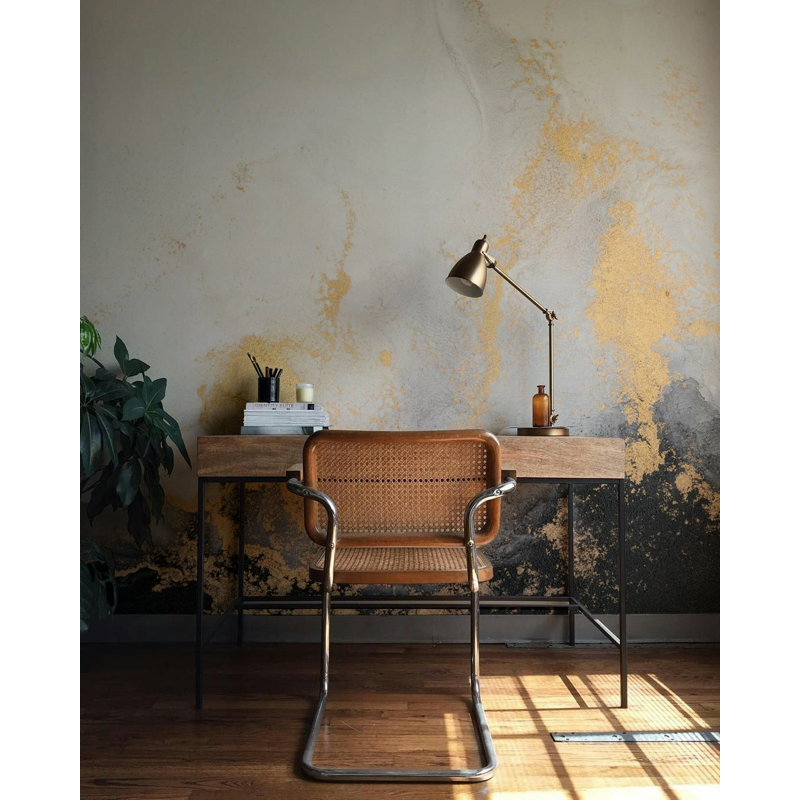 Abstract Black Gold Marble Effect Wallpaper, 75" L  x 112" W