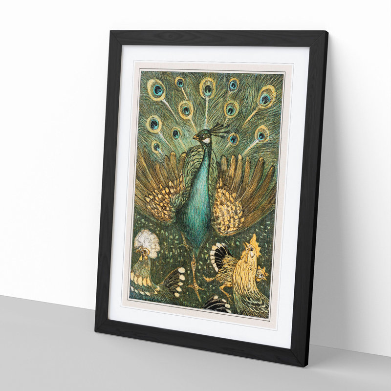 Peacock with Chickens by Theo Van Hoytema - Framed Print, Black Framed, 65cm H x 48cm W x 2cm D