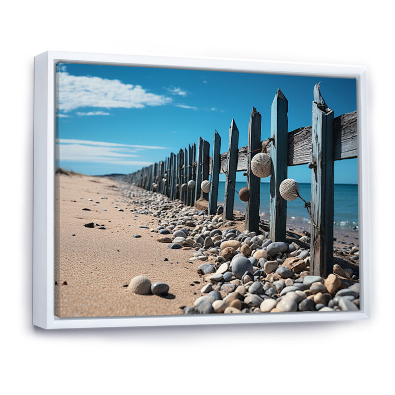 Coastal Minimalisme Beach Fence I - Imprimé, Cadre flottant blanc, H 30 po x l 40 po x P 1,5 po
