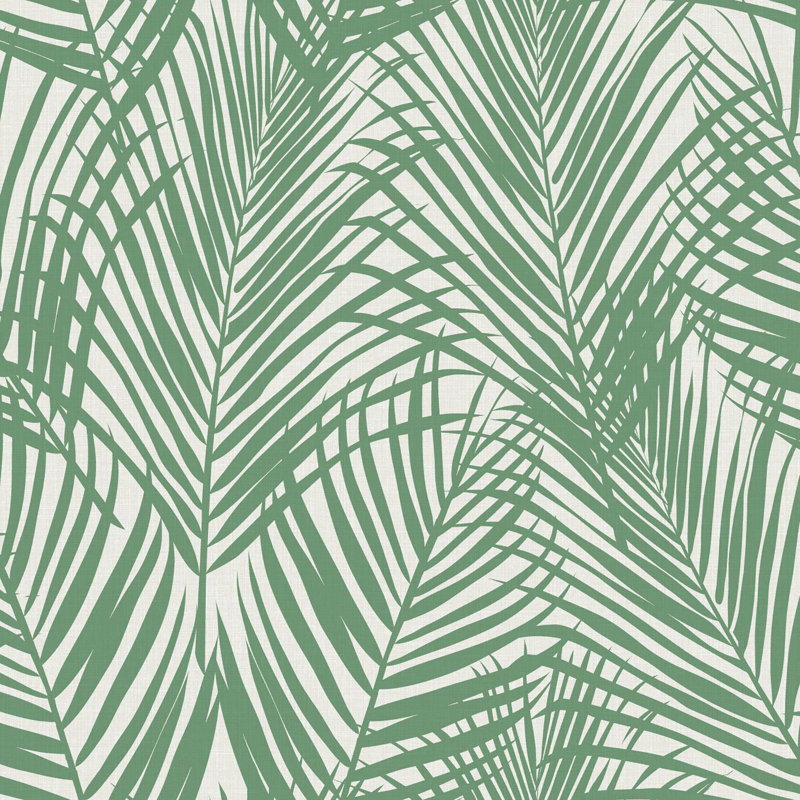 Vinay Palm Frond 33' L x 20.5" W Wallpaper Roll, Light Green/White