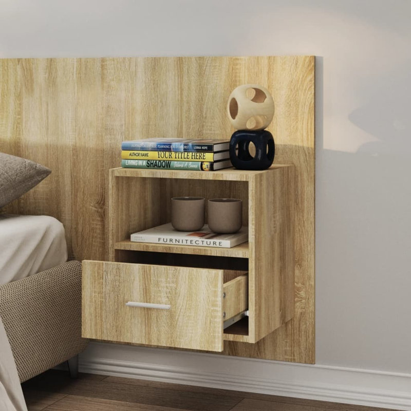 Jaicee Wall-mounted Bedside Cabinet, Set of 2, Sonoma Oak