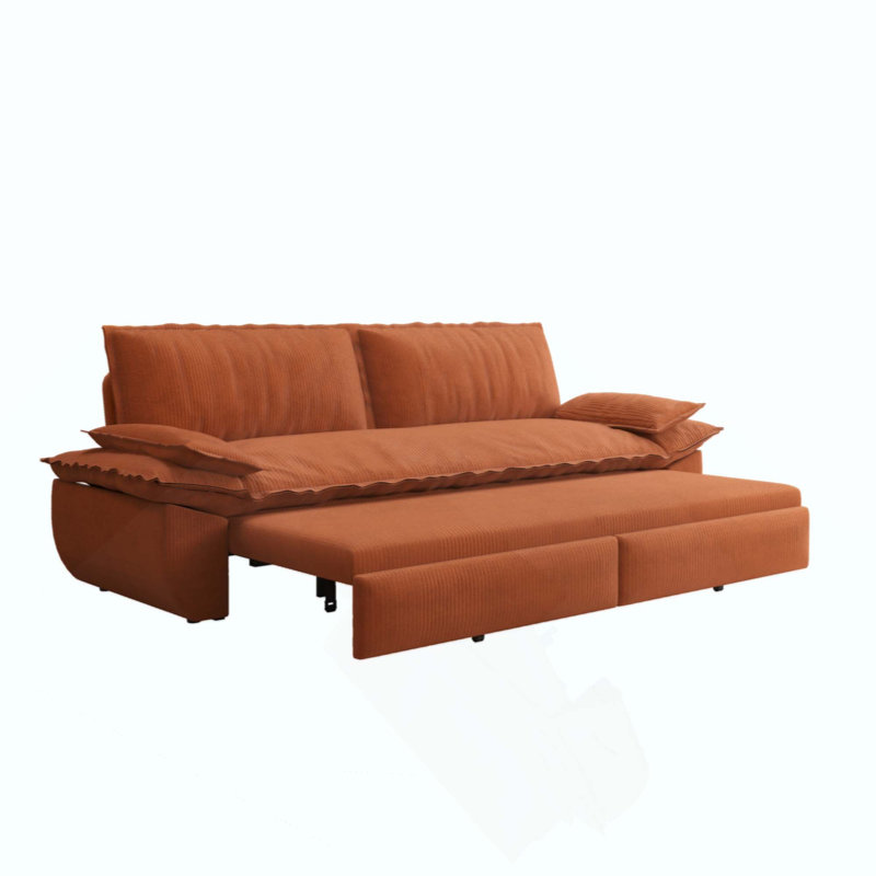 Canapé-lit escamotable, canapé-lit convertible 3-en-1, causeuse multifonctionnelle en velours côtelé, Orange Corduroy