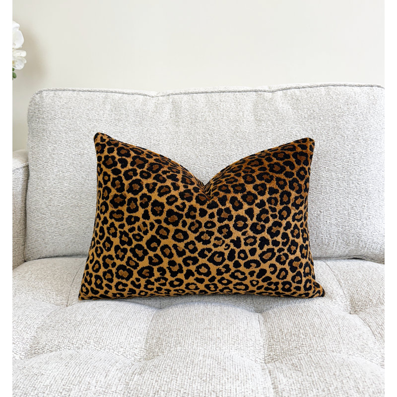 Housse de coussin lombaire en velours Leopard, Rectangle H 14 po x l 20 po, Imprimé animal bronze