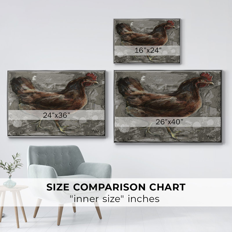 " Red Hen ", Silver Framed Canvas, 41" H x 27" W x 2" D