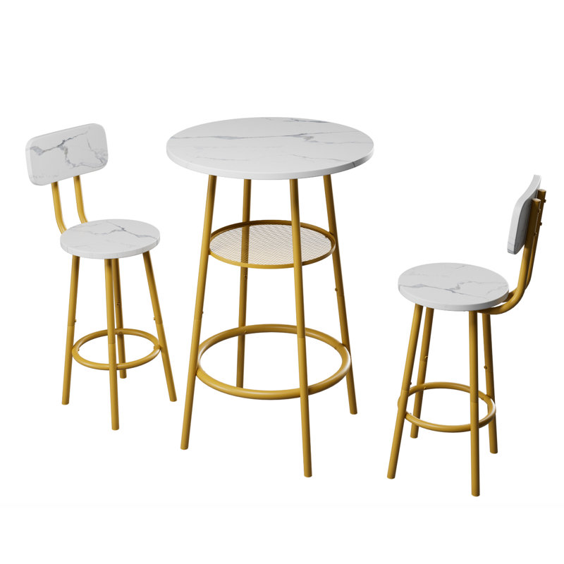 Ensemble 3 pièces de table et chaises avec 2 tabourets et table de salle à manger, Jaune